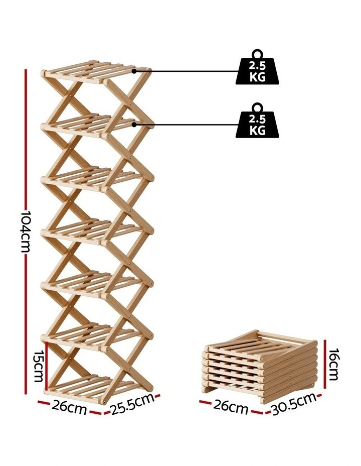 7 Tier Bamboo Foldable Shoe Rack in Beige image 4