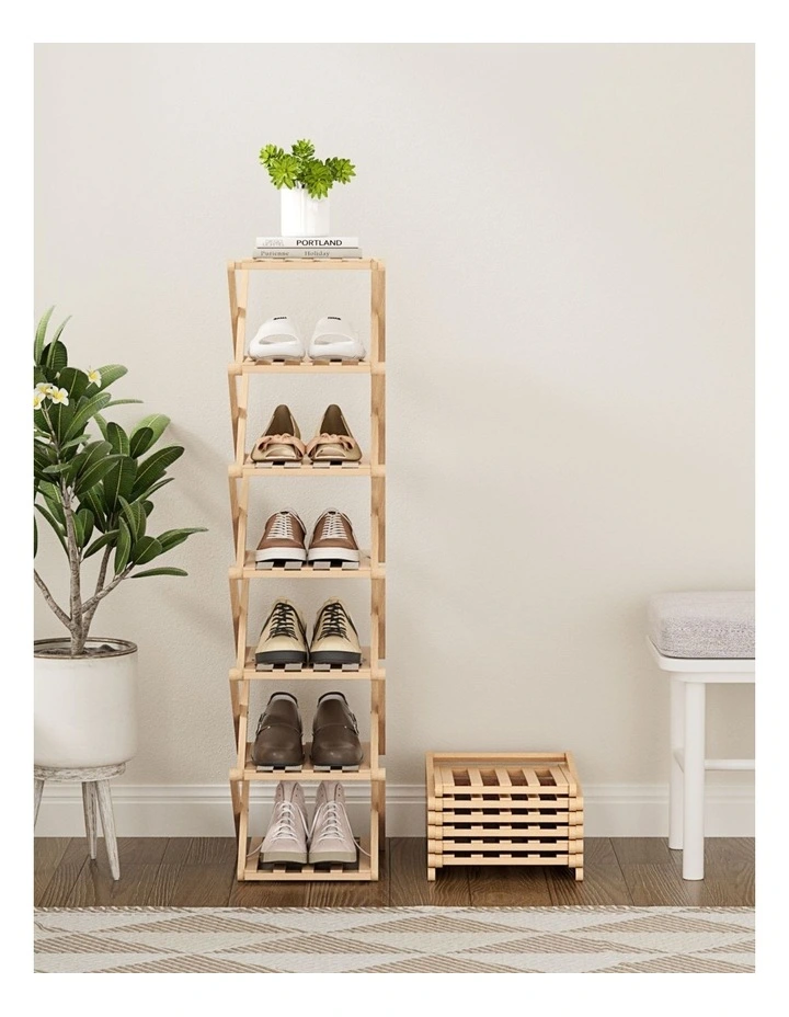 7 Tier Bamboo Foldable Shoe Rack in Beige image 5