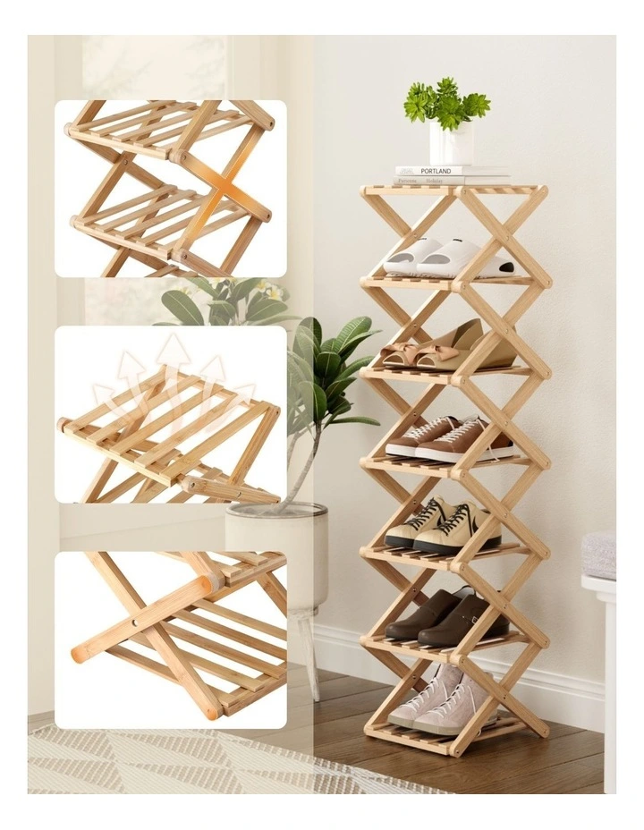 7 Tier Bamboo Foldable Shoe Rack in Beige image 6