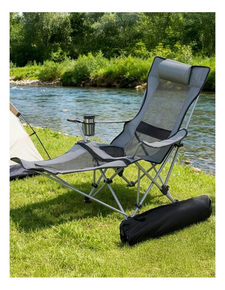 Outdoor Reclining Adjustable Portable Folding Chair in Grey image 3