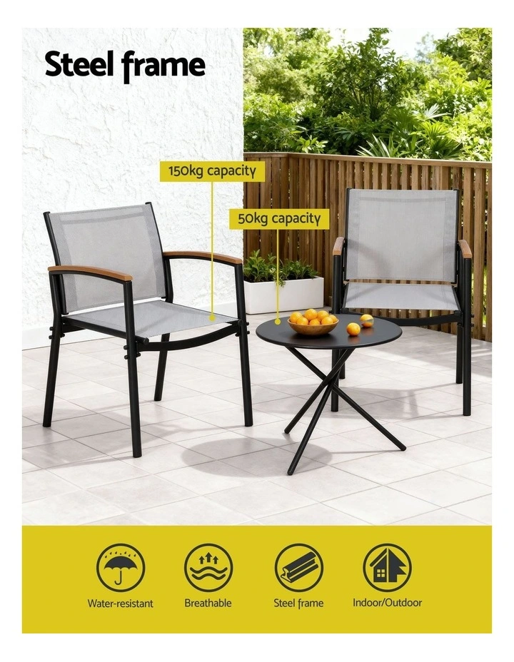 Outdoor Bistro Table And Steel Dining Chairs Set 3 Pieces in Multi image 5