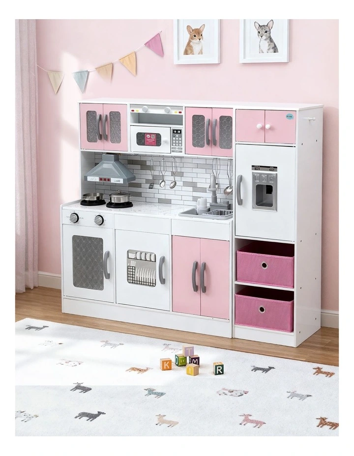 Wooden Pretend Kitchen Playset 2-Piece 100cm in Pink image 3