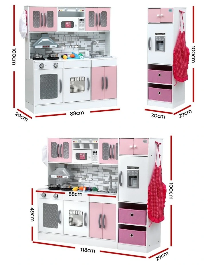Wooden Pretend Kitchen Playset 2-Piece 100cm in Pink image 4
