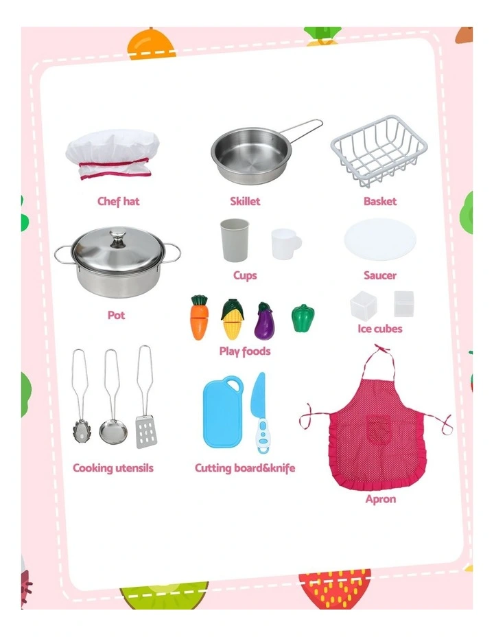 Wooden Pretend Kitchen Playset 2-Piece 100cm in Pink image 5