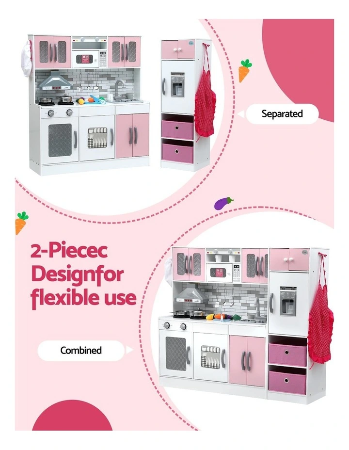 Wooden Pretend Kitchen Playset 2-Piece 100cm in Pink image 6
