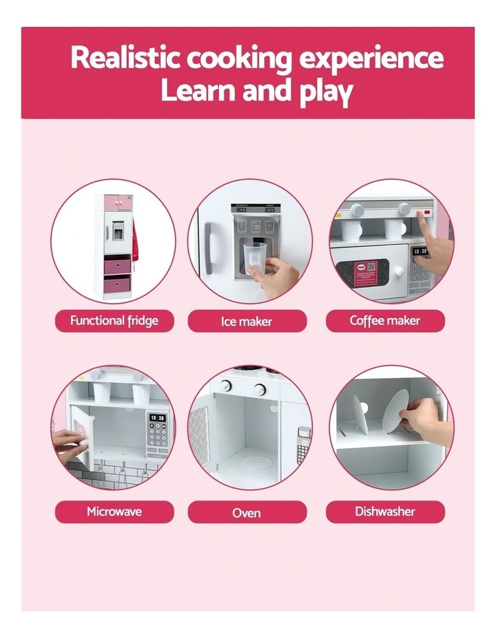 Wooden Pretend Kitchen Playset 2-Piece 100cm in Pink image 7