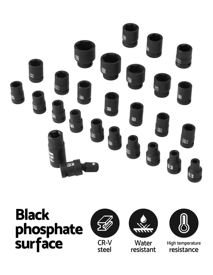Workshop Repair Cr-V Steel 8 C32mm Drive Socket Set 1/2 30 Pieces in Multi image 7