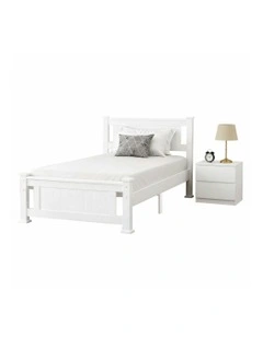 King Single Bed Frame And Bedside Table in White