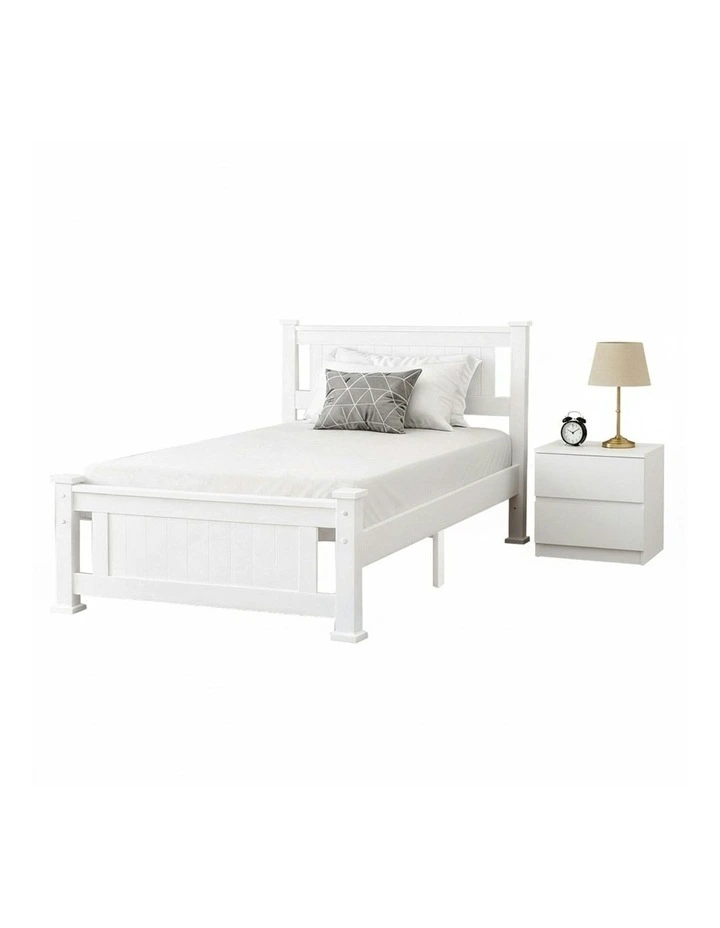 King Single Bed Frame And Bedside Table in White image 1