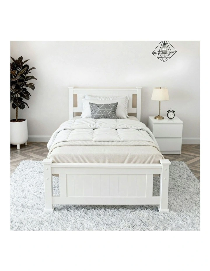 King Single Bed Frame And Bedside Table in White image 2