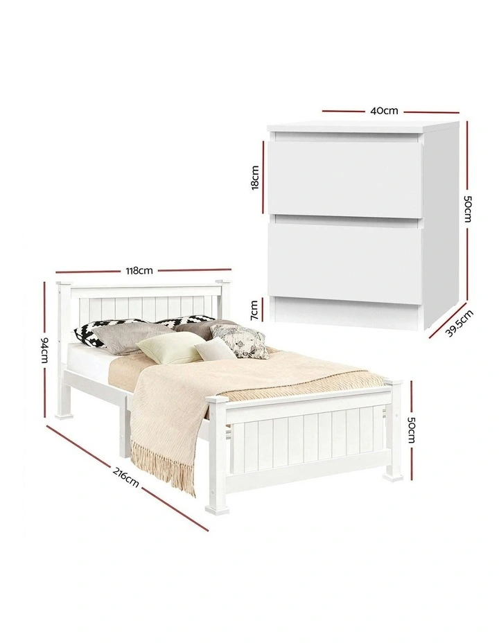 King Single Bed Frame And Bedside Table in White image 3
