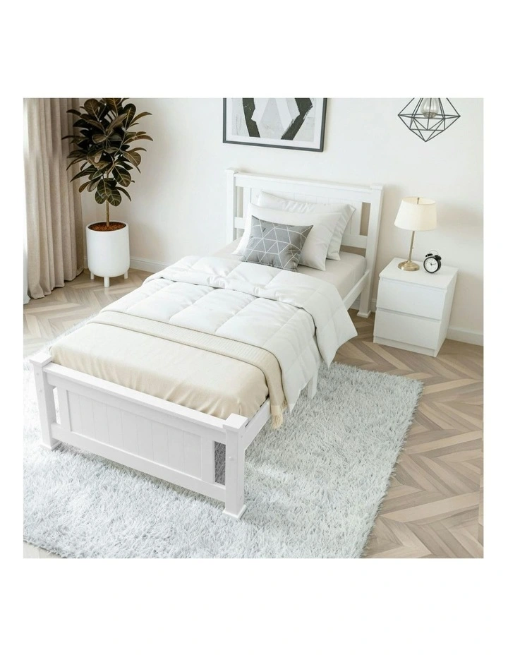 King Single Bed Frame And Bedside Table in White image 4