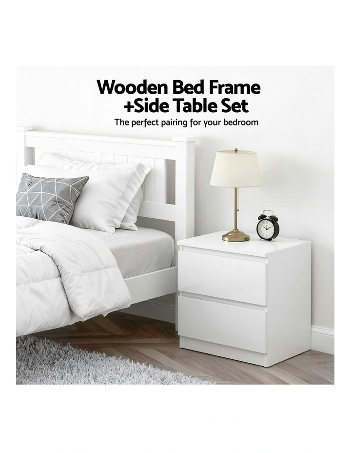 King Single Bed Frame And Bedside Table in White image 5