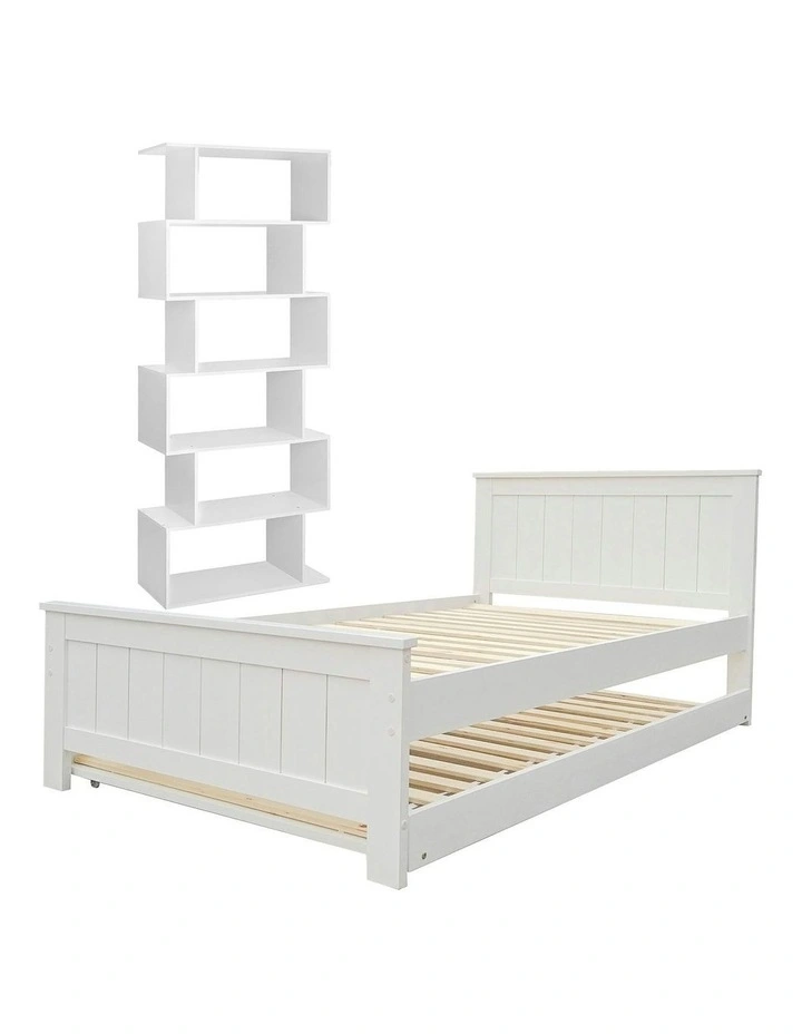 King Single Bed Frame And Bookshelf in White image 1