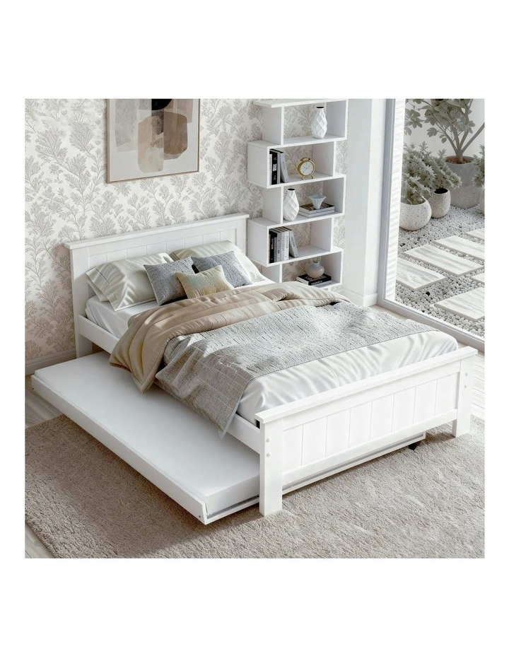King Single Bed Frame And Bookshelf in White image 2