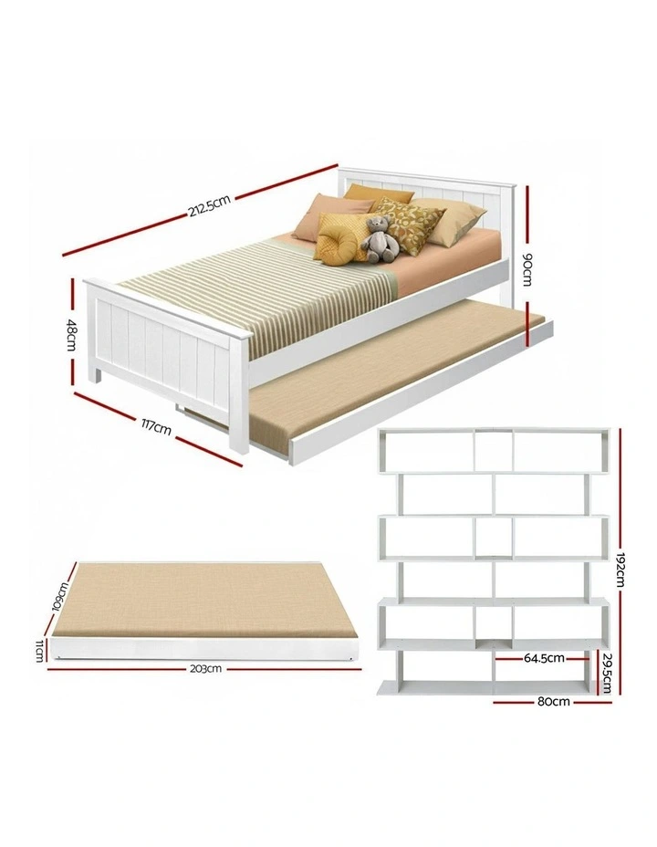 King Single Bed Frame And Bookshelf in White image 3