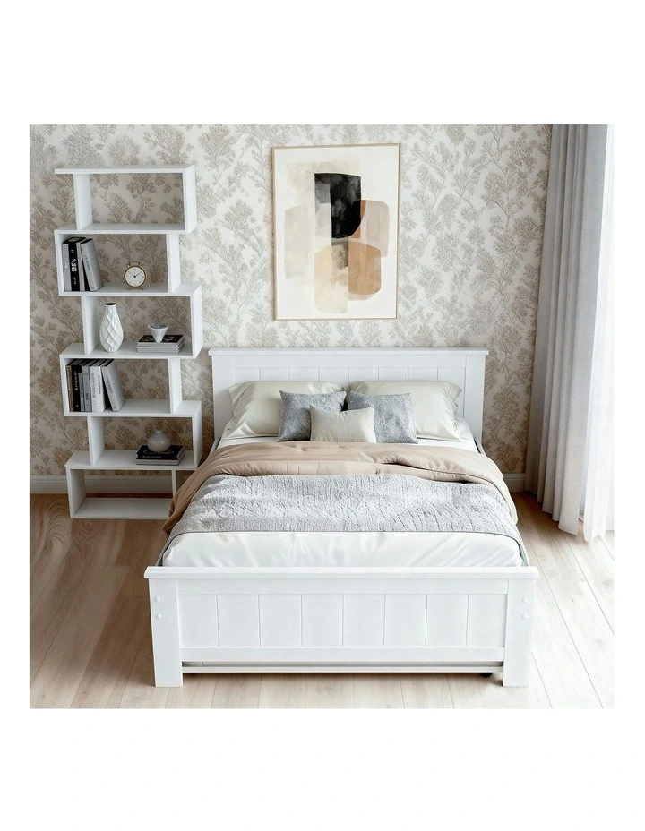 King Single Bed Frame And Bookshelf in White image 4