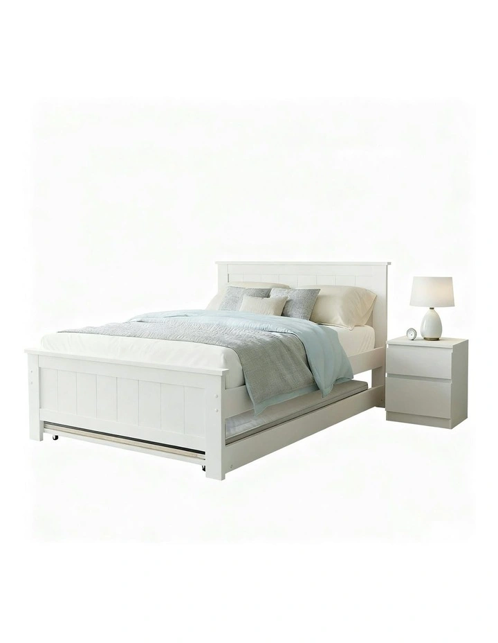 Bed Frame King Single And Bedside Table in White image 1