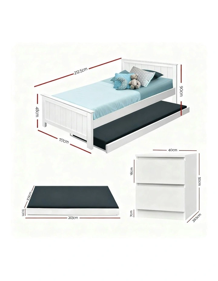 Bed Frame King Single And Bedside Table in White image 2