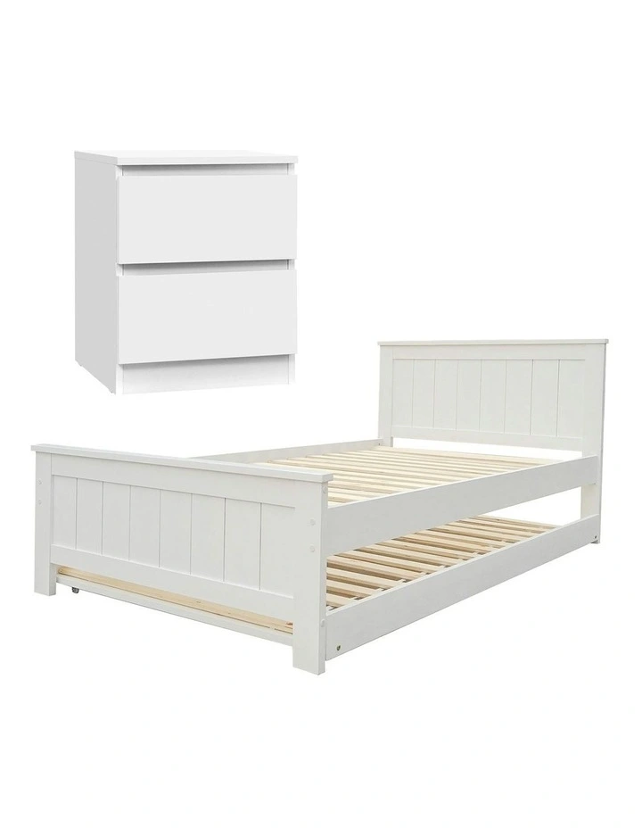 Bed Frame King Single And Bedside Table in White image 3