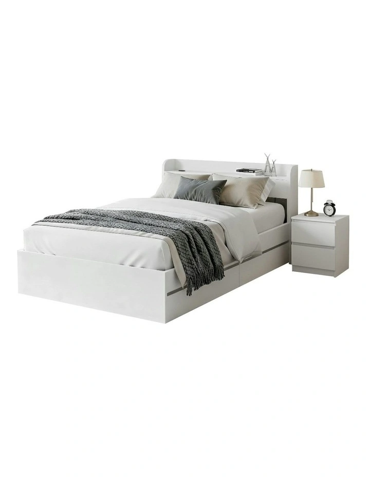 Single Bed Frame And Bedside Table in White image 1
