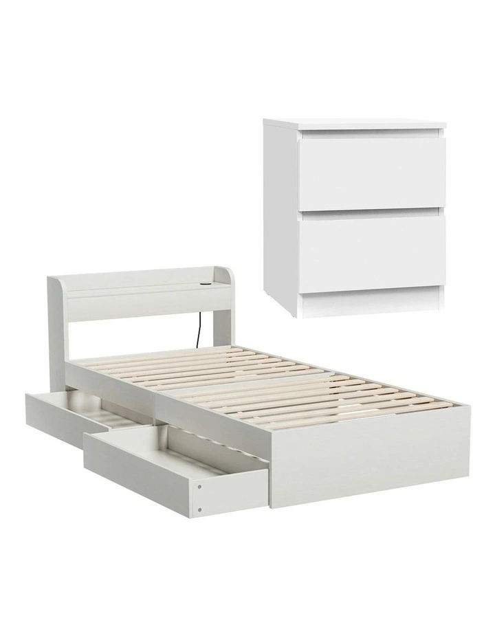 Single Bed Frame And Bedside Table in White image 2