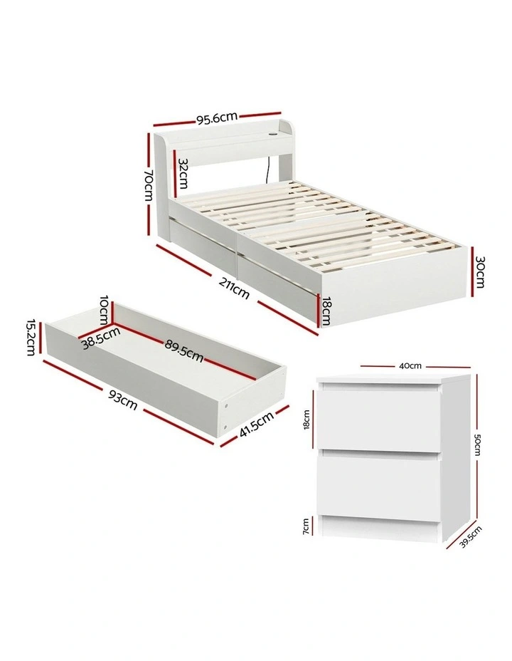 Single Bed Frame And Bedside Table in White image 3