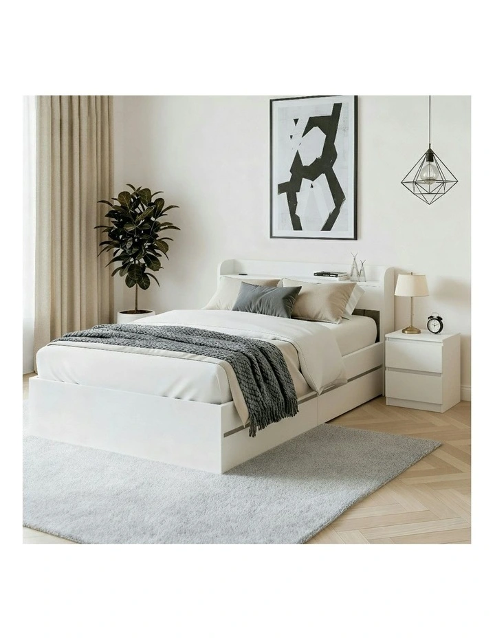 Single Bed Frame And Bedside Table in White image 4