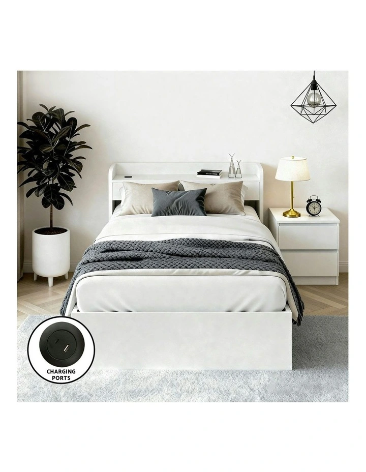 Single Bed Frame And Bedside Table in White image 5