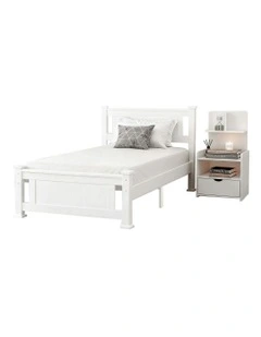 King Single Bed Frame And Bedside Table in White