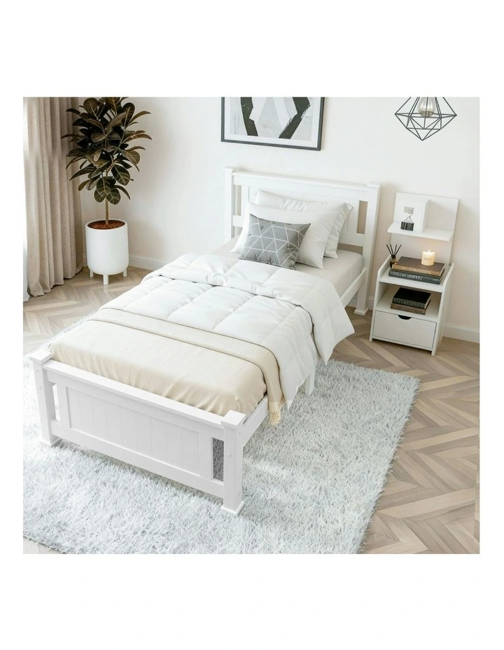 King Single Bed Frame And Bedside Table in White image 2