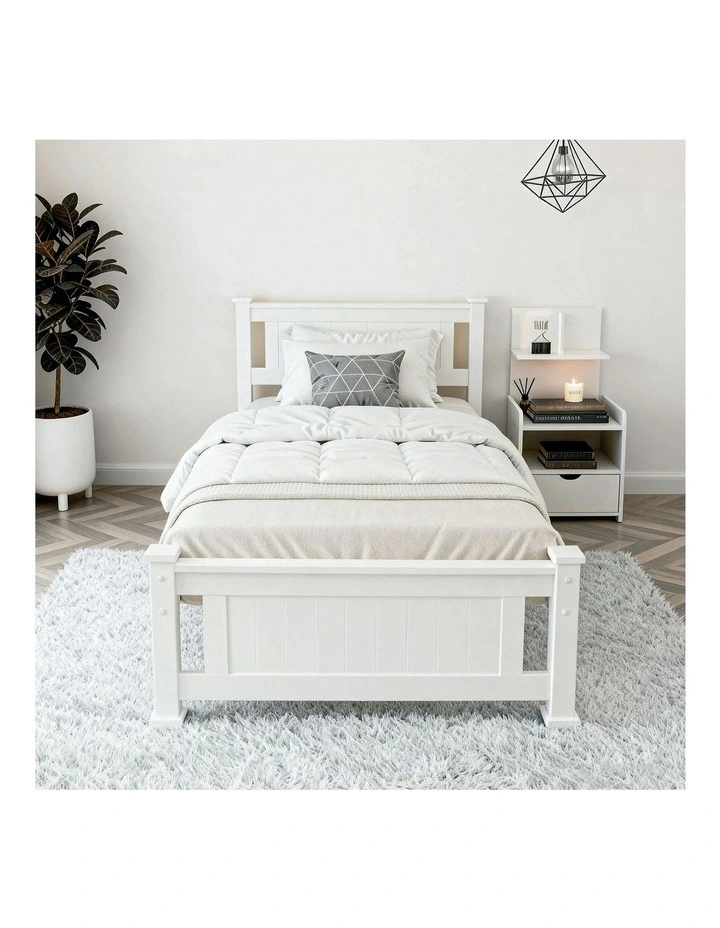 King Single Bed Frame And Bedside Table in White image 4