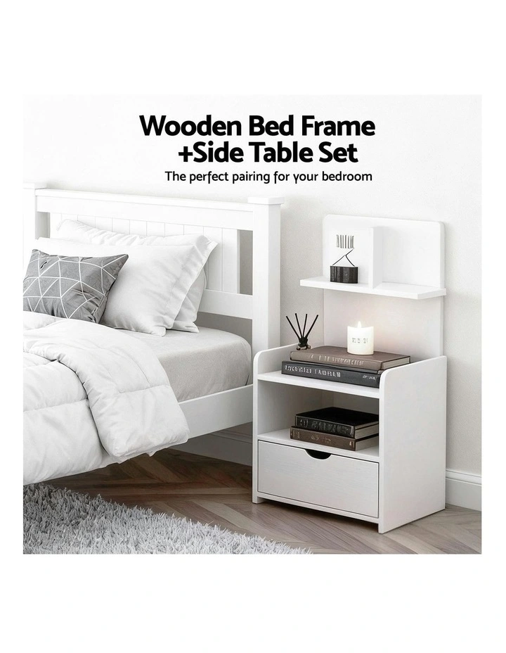 King Single Bed Frame And Bedside Table in White image 6