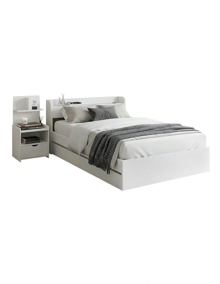Single Bed Frame With Charging Ports And Bedside Table in White image 2