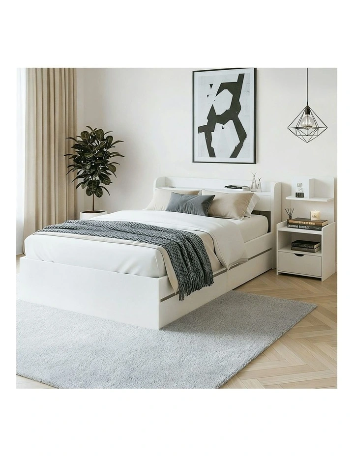 Single Bed Frame With Charging Ports And Bedside Table in White image 4