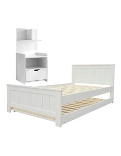 King Single Bed Frame And Bedside Table in White