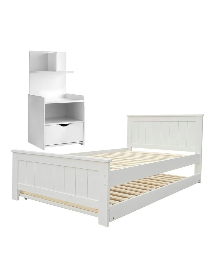 King Single Bed Frame And Bedside Table in White image 1