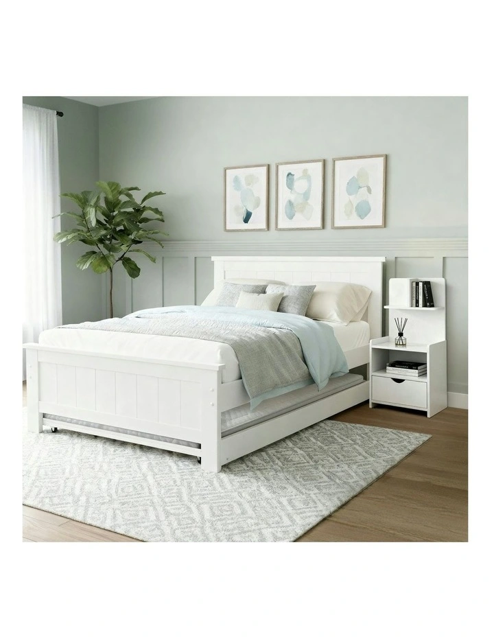 King Single Bed Frame And Bedside Table in White image 2