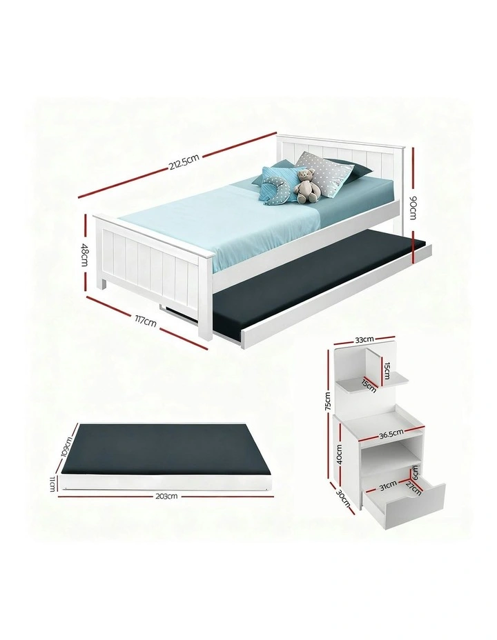 King Single Bed Frame And Bedside Table in White image 3