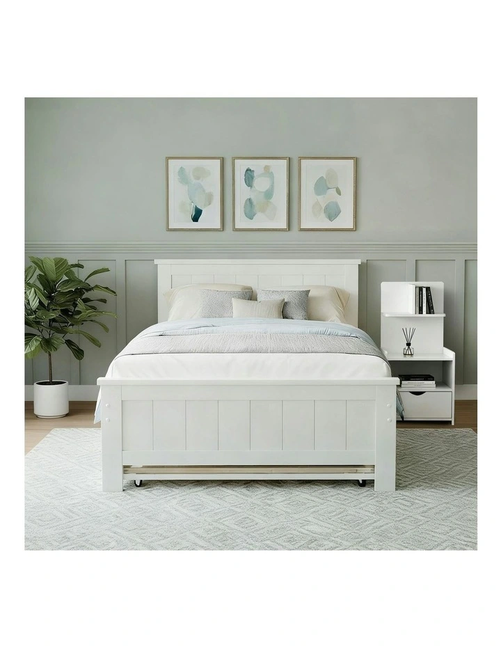 King Single Bed Frame And Bedside Table in White image 4