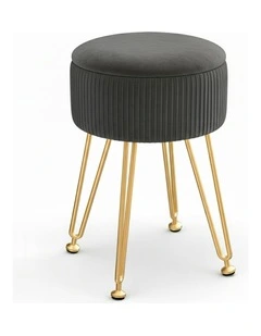 Ottoman Storage Vanity Velvet Round Foot Stool in Grey