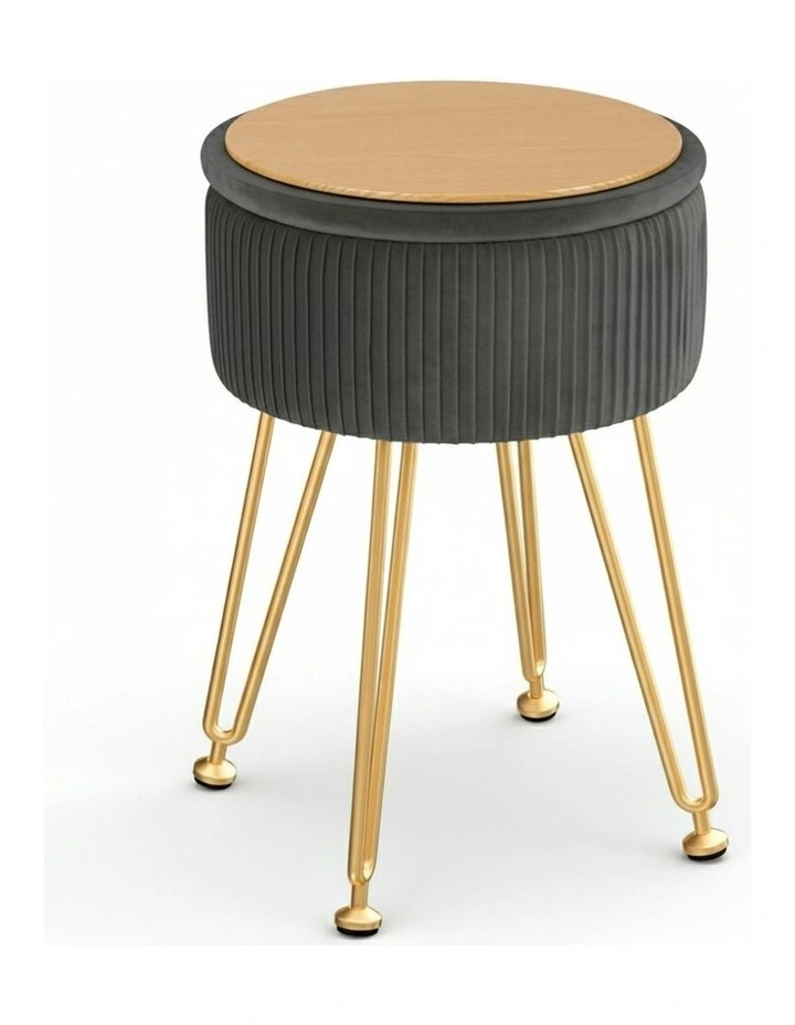 Ottoman Storage Vanity Velvet Round Foot Stool in Grey image 2