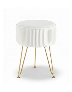 Ottoman Vanity Velvet Round Foot Stool in White