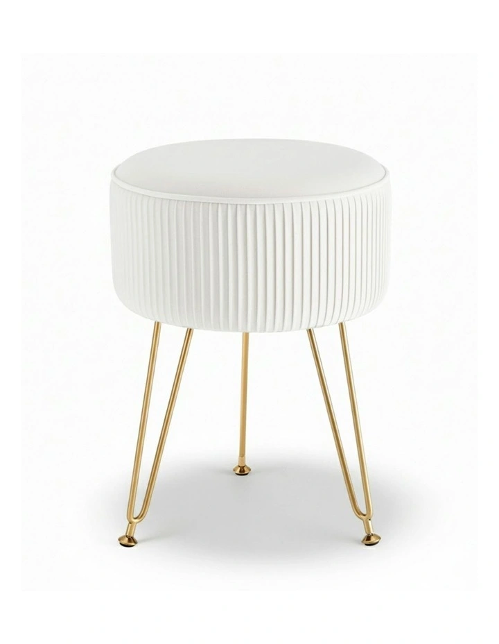 Ottoman Vanity Velvet Round Foot Stool in White image 1