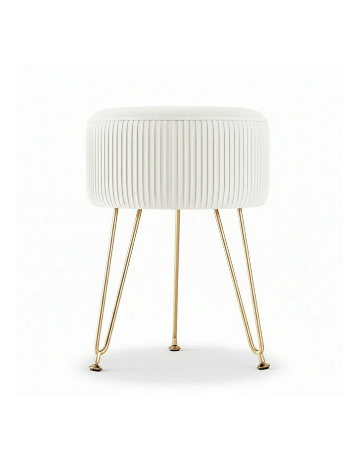 Ottoman Vanity Velvet Round Foot Stool in White image 2