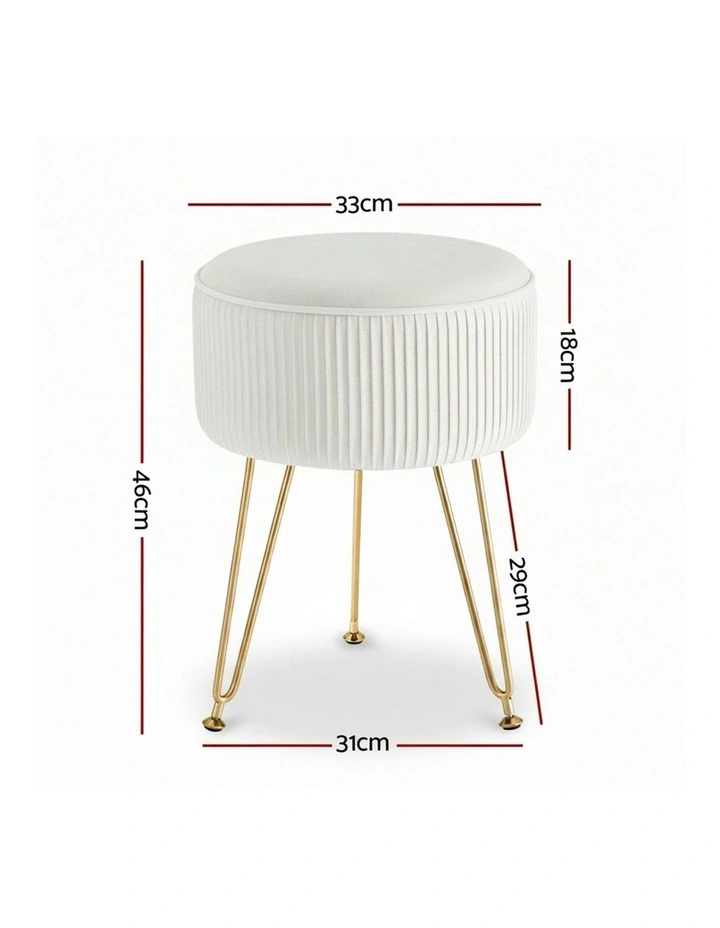 Ottoman Vanity Velvet Round Foot Stool in White image 4