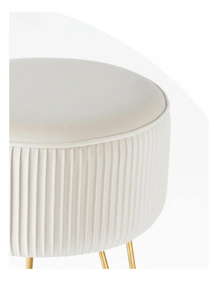 Ottoman Vanity Velvet Round Foot Stool in White image 6