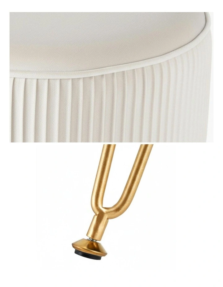 Ottoman Vanity Velvet Round Foot Stool in White image 7