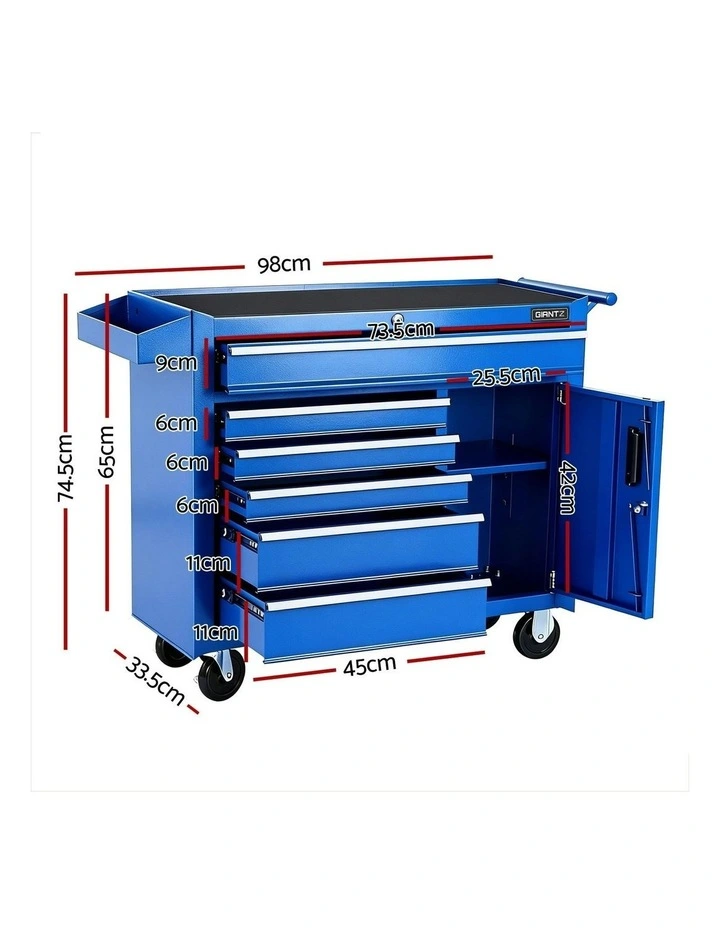 Trolley Cabinet Cart 6 Drawer Toolbox Storage Organiser in Blue image 4
