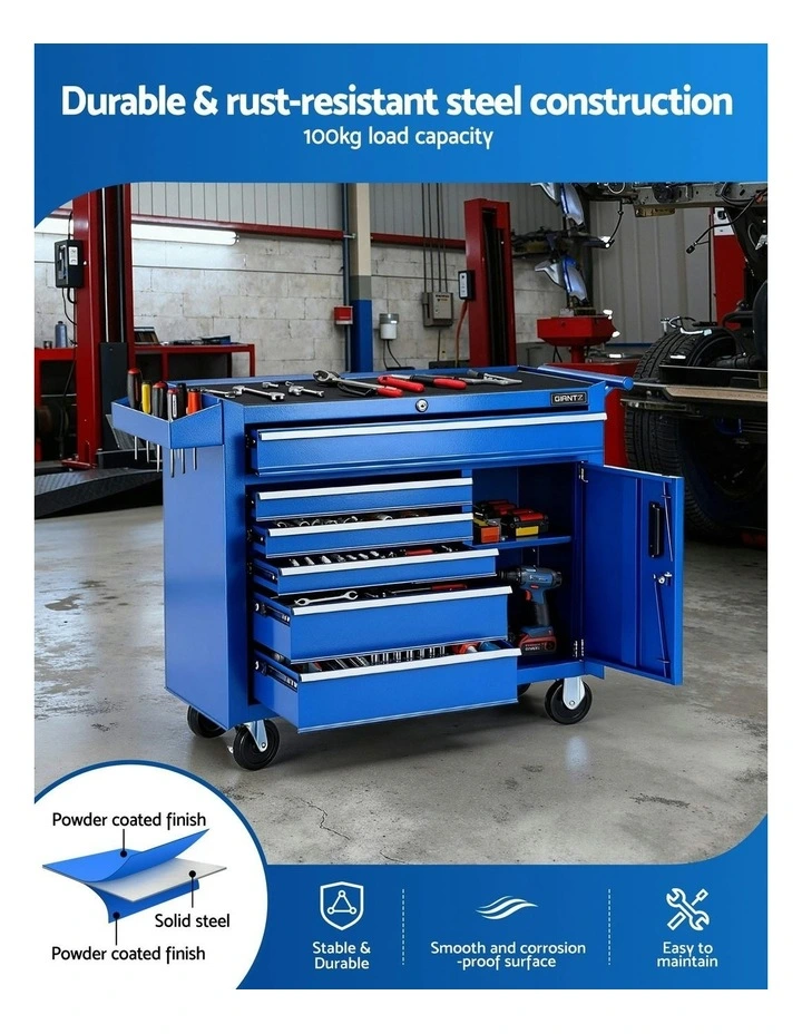 Trolley Cabinet Cart 6 Drawer Toolbox Storage Organiser in Blue image 5
